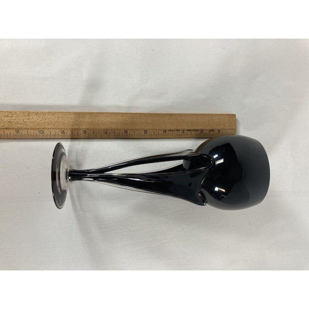 Jozefina Krosno Art Glass Black Swirl Stemmed Goblet Candle Holder Poland Vtg 9” - Picture 8 of 12